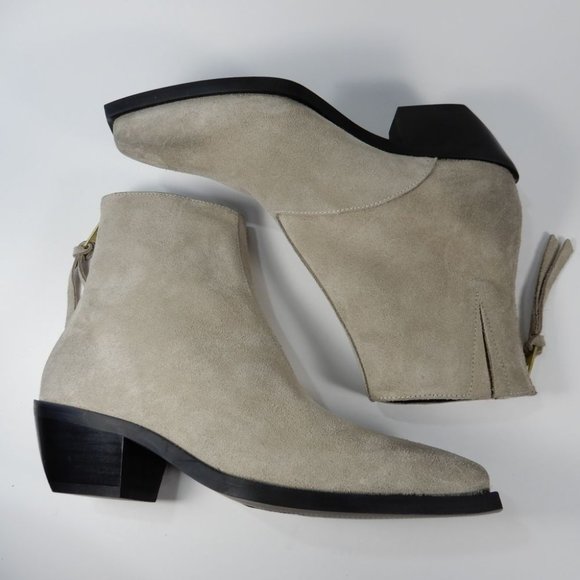 All Saints Lenora Heeled Ankle Boots Size 37 6.5 7 Stone Suede Leather NEW $349 - Picture 10 of 15